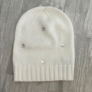 Victoria's Secret White Knit Beanie with Silver Accents